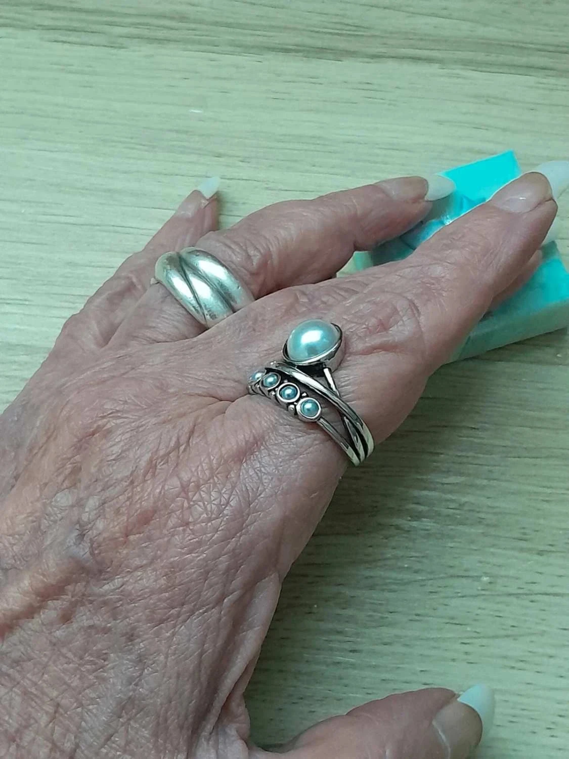 Anillo estilo Bohemio 3 en 1, con perlas, talla 60 – photo 6
